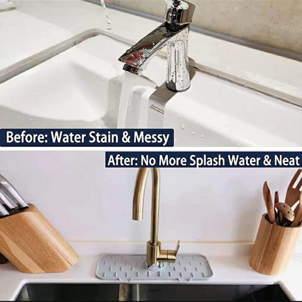 Silicone Sink Faucet Drip Tray Splash Guard Grey - Picture 2 of 4